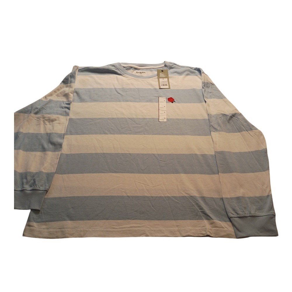 Goodfellow & Co Striped T-Shirt Men's XL Rose Embroidered Blue White Long Sleeve